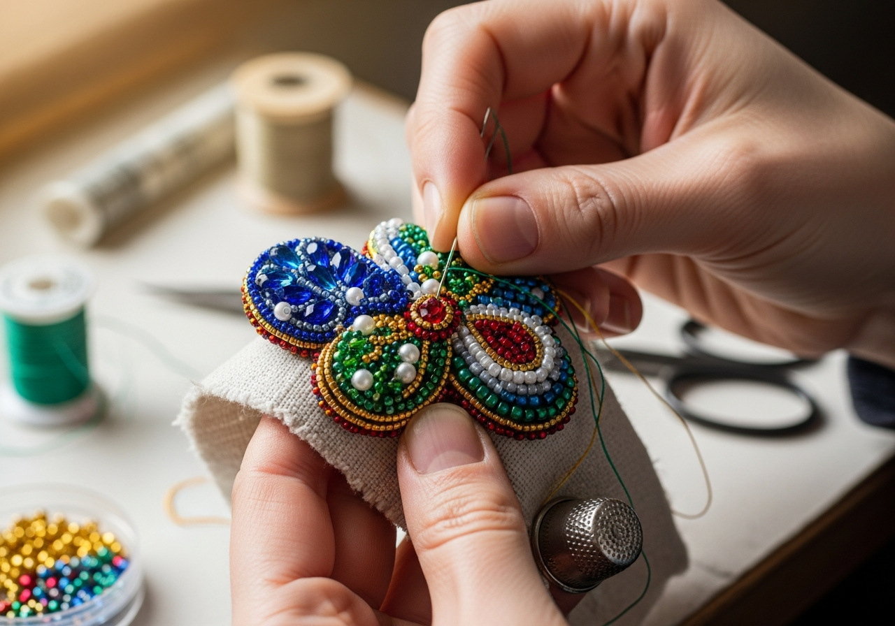 Процесс создания текстильного украшения